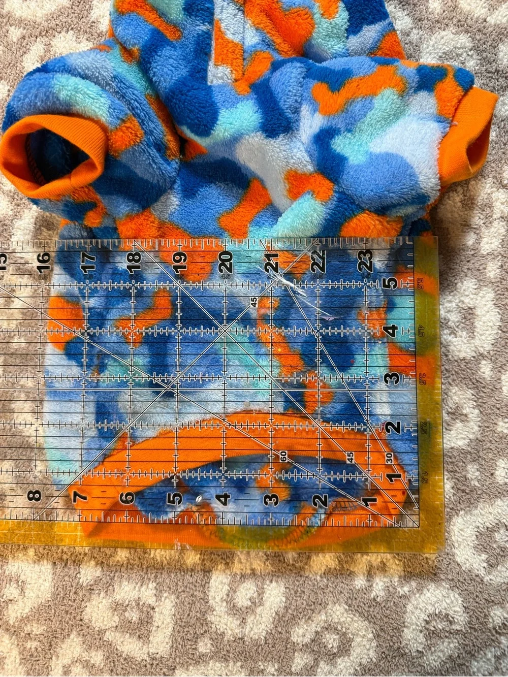 Pet Fleece Hooded Pullover in Blue & Orange Bone Print